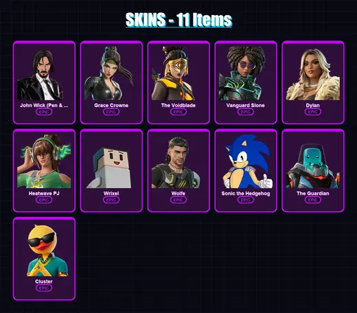 [PC/XBOX/PSN] | John Wick (Pen & Ink) | Grace Crowne | The Voidblade | Vanguard Slone | Dylan | 11 skin | 16 pickaxe | 12 emote | 14 glider | Lv161
