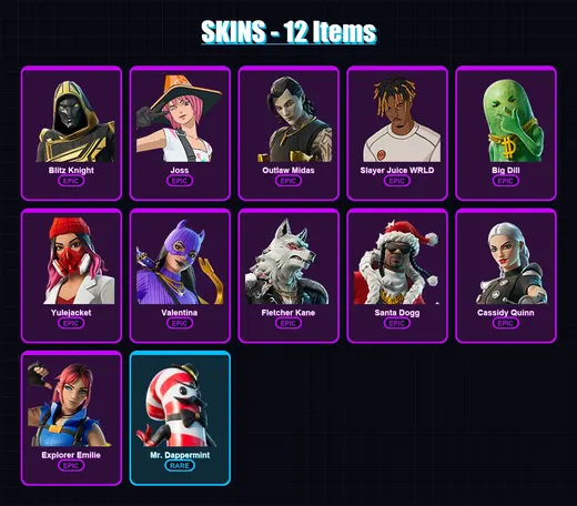 [PC/XBOX/PSN] | Blitz Knight | Joss | Outlaw Midas | Slayer Juice WRLD | Big Dill | 12 skin | 44 pickaxe | 18 emote | 24 glider | Lv297