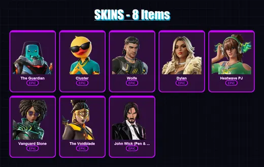 [PC/XBOX/PSN] | The Guardian | Cluster | Wolfe | Dylan | Heatwave PJ | 8 skin | 15 pickaxe | 13 emote | 13 glider | Lv123