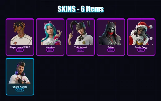 [PC/XBOX/PSN] | Slayer Juice WRLD | Katalina | Yuki Yubari | Felina | Santa Dogg | 6 skin | 38 pickaxe | 15 emote | 25 glider | Lv365