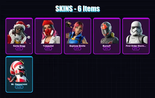 [PC/XBOX/PSN] | Santa Dogg | Yulejacket | Explorer Emilie | Burnoff | First Order Stormtrooper | 6 skin | 8 pickaxe | 3 emote | 4 glider | Lv11