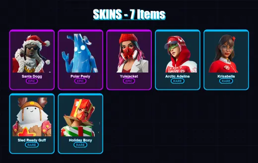 [PC/PSN] | Santa Dogg | Polar Peely | Yulejacket | Arctic Adeline | Krisabelle | 7 skin | 20 pickaxe | 10 emote | 14 glider | Lv158