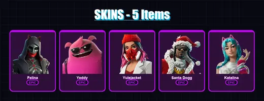 [PC/PSN] | Felina | Yeddy | Yulejacket | Santa Dogg | Katalina | 5 skin | 16 pickaxe | 8 emote | 14 glider | Lv203