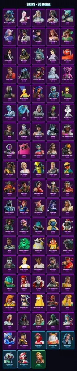 [PC] | Shadow Blade Hope | Gwenpool | Emma Frost | The Night Rose | Jade | 93 skin | 177 pickaxe | 102 emote | 112 glider | Lv2931 — Game account
