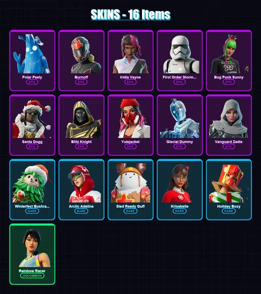 [SWITCH/XBOX/PC] | Polar Peely | Burnoff | Iridia Vayne | 16 skin | Lv242