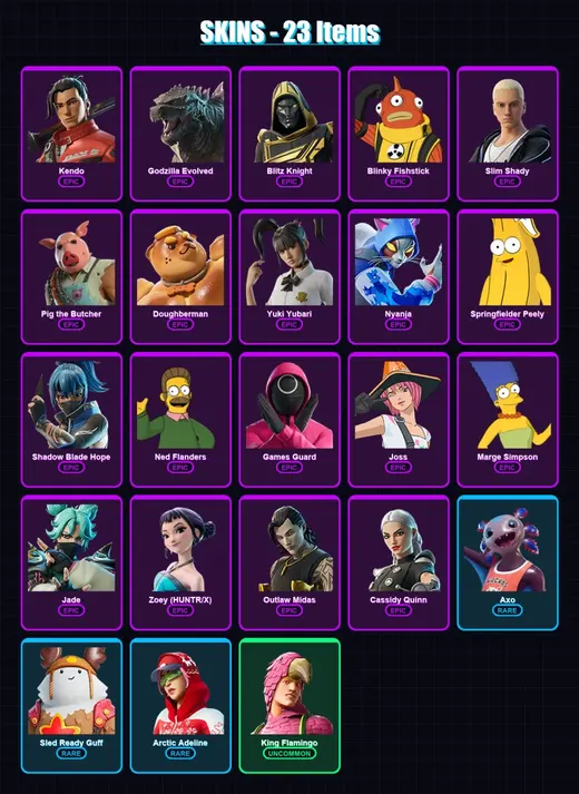 [SWITCH/XBOX/PSN/PC] | Kendo | Godzilla Evolved | Blitz Knight | Blinky Fishstick | Slim Shady | 23 skin | 63 pickaxe | 34 emote | 48 glider | Lv467
