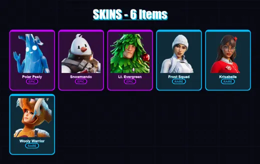[PC/XBOX/PSN] | Polar Peely | Snowmando | Lt. Evergreen | Frost Squad | Krisabelle | 6 skin | 16 pickaxe | 15 emote | 17 glider | Lv228