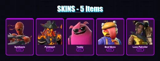 [PC/XBOX/PSN] | Synthesis | Pyreheart | Yeddy | Beef Boss | Luxe Patroller | 5 skin | 10 pickaxe | 7 emote | 9 glider | Lv107