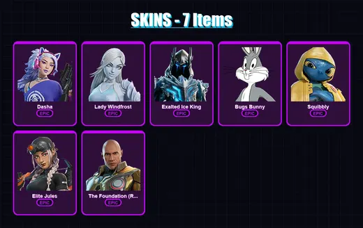 [PC/XBOX/PSN] | Dasha | Lady Windfrost | Exalted Ice King | Bugs Bunny | Squibbly | 7 skin | 12 pickaxe | 8 emote | 12 glider | Lv97 — Game account