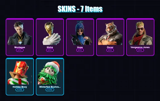 [PC/XBOX/PSN] | Montague | Nisha | Hope | Oscar | Vengeance Jones | 7 skin | 15 pickaxe | 5 emote | 13 glider | Lv95