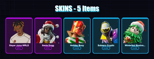 [PC/XBOX] | Slayer Juice WRLD | Santa Dogg | Holiday Boxy | Subzero Cryptic | Winterfest Bushranger | 5 skin | 12 pickaxe | 5 emote | 8 glider | Lv7