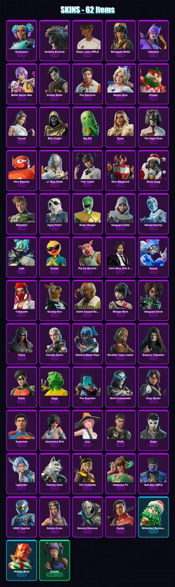 [SWITCH/XBOX/PSN/PC] | Synthwave | Godzilla Evolved | Slayer Juice WRLD | 62 skin | Lv2512