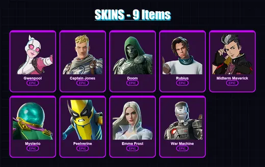 [PC/XBOX/PSN] | Gwenpool | Captain Jones | Doom | Rubius | Midterm Maverick | 9 skin | 14 pickaxe | 20 emote | 16 glider | Lv123