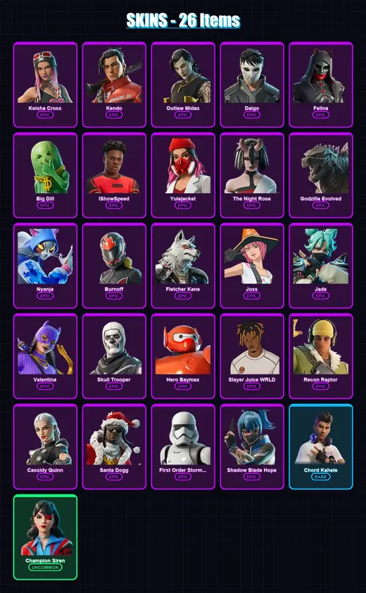 [PC/XBOX] | Keisha Cross | Kendo | Outlaw Midas | Daigo | Felina | 26 skin | 47 pickaxe | 27 emote | 32 glider | Lv361 — Game account