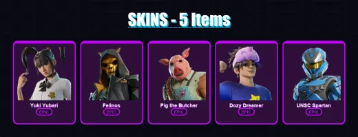 [PC/XBOX/PSN] | Yuki Yubari | Felinos | Pig the Butcher | Dozy Dreamer | UNSC Spartan | 5 skin | 45 pickaxe | 20 emote | 34 glider | Lv703