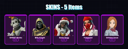 [PC/XBOX/PSN] | GHOST Monks | Blitz Knight | Santa Dogg | Yulejacket | Orihime Inoue | 5 skin | 37 pickaxe | 13 emote | 23 glider | Lv183 — Game account
