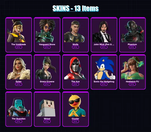 [PS4/PS5/XBOX/PC] | The Voidblade | Vanguard Slone | Wolfe | John Wick (Pen & Ink) | Phantom | 13 skin | 34 pickaxe | 21 emote | 27 glider | Lv427