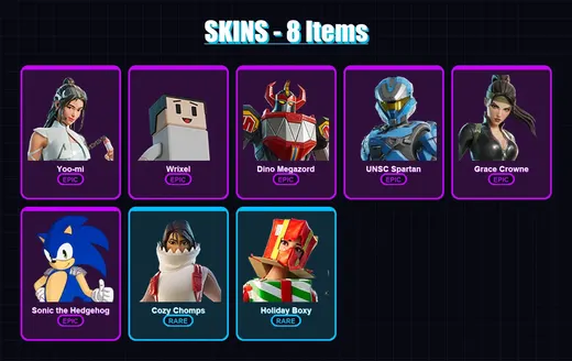 [PS4/PS5/XBOX/PC] | Yoo-mi | Wrixel | Dino Megazord | UNSC Spartan | Grace Crowne | 8 skin | 25 pickaxe | 12 emote | 16 glider | Lv230