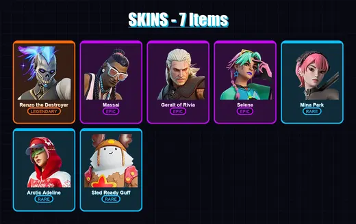 [PC/XBOX/PSN] | Renzo the Destroyer | Massai | Geralt of Rivia | Selene | Mina Park | 7 skin | 14 pickaxe | 13 emote | 19 glider | Lv132 — Game account