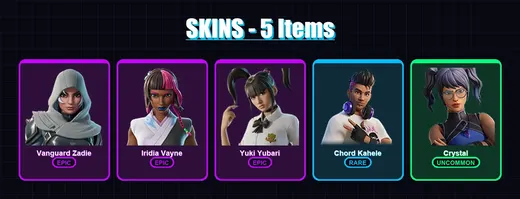 [PC/XBOX/PSN] | Vanguard Zadie | Iridia Vayne | Yuki Yubari | Chord Kahele | Crystal | 5 skin | 34 pickaxe | 15 emote | 22 glider | Lv234 — Game account