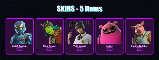 [PC/XBOX/PSN] | UNSC Spartan | Flick Fusion | Yuki Yubari | Yeddy | Pig the Butcher | 5 skin | 36 pickaxe | 16 emote | 31 glider | Lv284