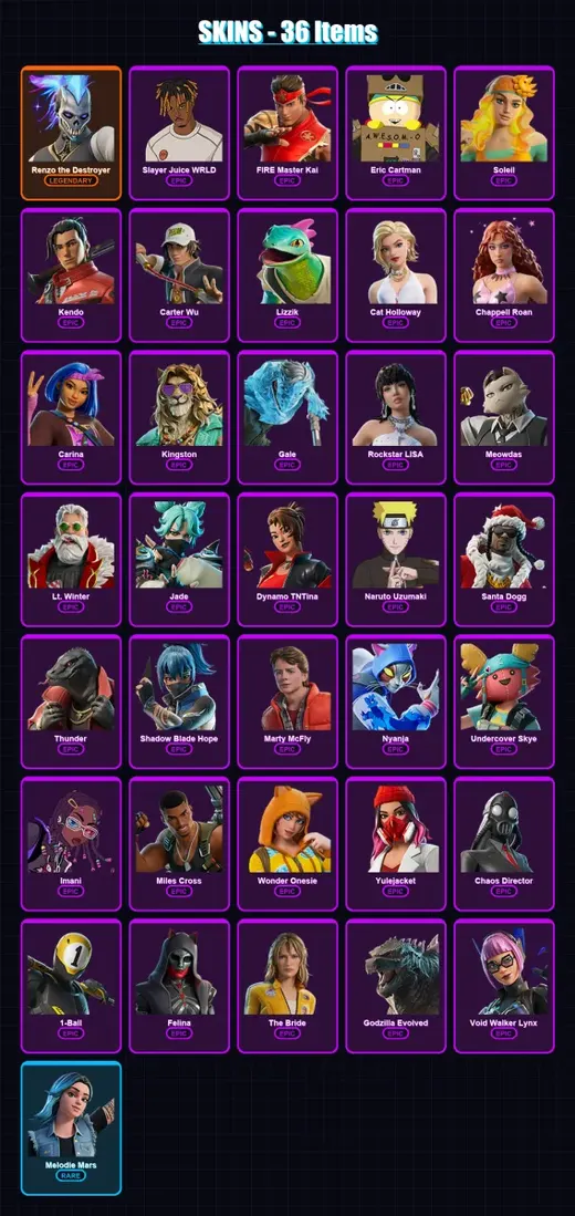 [PC/XBOX/PSN] | Renzo the Destroyer | Slayer Juice WRLD | FIRE Master Kai | 36 skin | Lv479