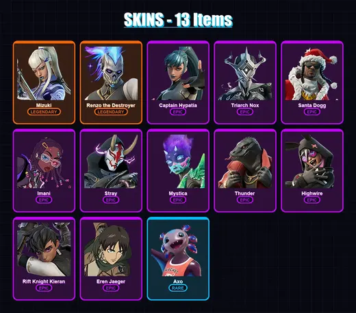 [SWITCH/XBOX/PSN/PC] | Mizuki | Renzo the Destroyer | Captain Hypatia | Triarch Nox | Santa Dogg | 13 skin | 43 pickaxe | 20 emote | 29 glider | Lv4 — Game account