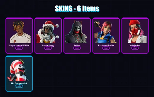 [PC/XBOX/PSN] | Slayer Juice WRLD | Santa Dogg | Felina | Explorer Emilie | Yulejacket | 6 skin | 42 pickaxe | 20 emote | 26 glider | Lv733