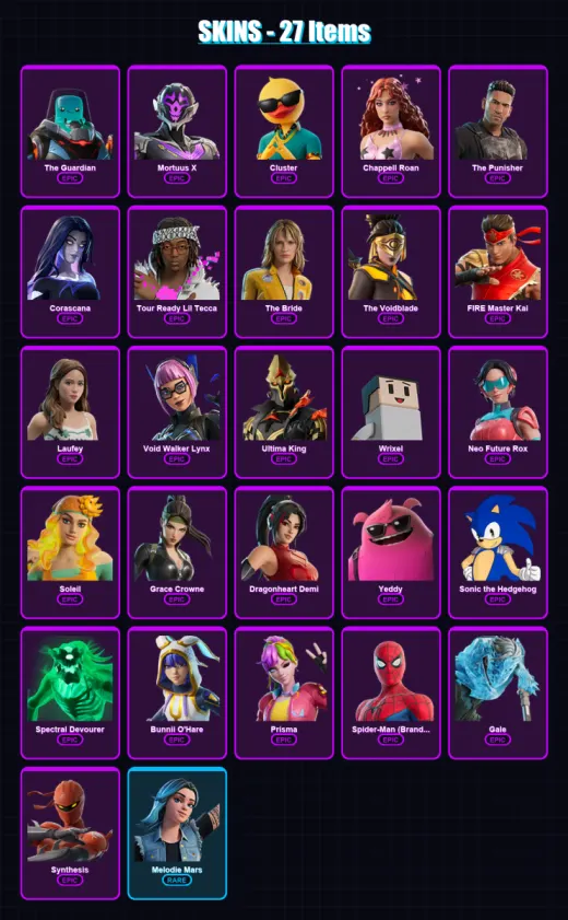 [PC/PSN] | The Guardian | Mortuus X | Cluster | Chappell Roan | The Punisher | 27 skin | 23 pickaxe | 10 emote | 12 glider | Lv73 — Game account