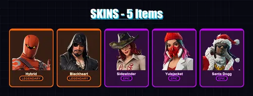 [PS4/PS5/XBOX/PC] | Hybrid | Blackheart | Sidewinder | Yulejacket | Santa Dogg | 5 skin | 17 pickaxe | 13 emote | 19 glider | Lv191
