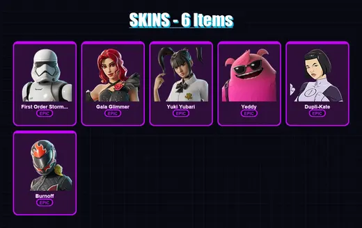 [PC/XBOX] | First Order Stormtrooper | Gala Glimmer | Yuki Yubari | Yeddy | Dupli-Kate | 6 skin | 31 pickaxe | 12 emote | 21 glider | Lv201 — Game account