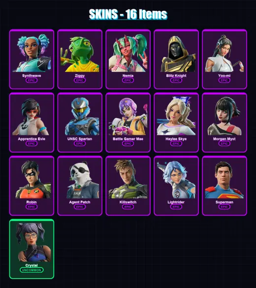 [SWITCH/XBOX/PSN/PC] | Synthwave | Ziggy | Nemia | Blitz Knight | Yoo-mi | 16 skin | 43 pickaxe | 24 emote | 37 glider | Lv274