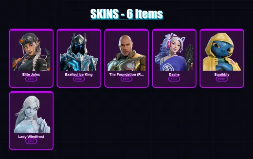 [PC/XBOX/PSN] | Elite Jules | Exalted Ice King | The Foundation (Reforged) | Dasha | Squibbly | 6 skin | 13 pickaxe | 7 emote | 16 glider | Lv108