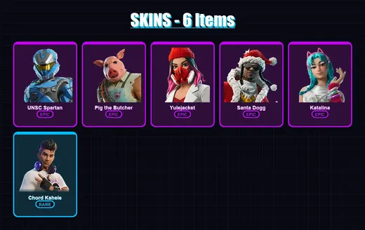 [PC/XBOX/PSN] | UNSC Spartan | Pig the Butcher | Yulejacket | Santa Dogg | Katalina | 6 skin | 44 pickaxe | 14 emote | 29 glider | Lv377