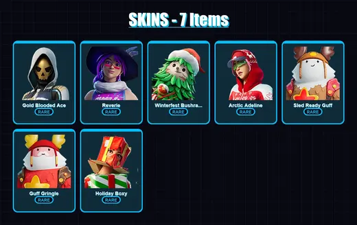 [PC/PSN] | Gold Blooded Ace | Reverie | Winterfest Bushranger | Arctic Adeline | Sled Ready Guff | 7 skin | 15 pickaxe | 9 emote | 17 glider | Lv244 — Game account