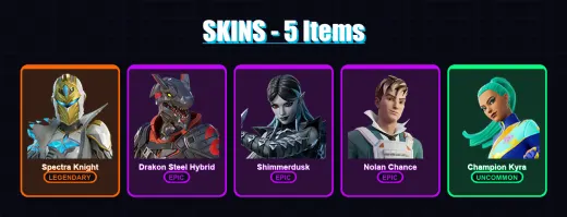 [PC/XBOX/PSN] | Spectra Knight | Drakon Steel Hybrid | Shimmerdusk | Nolan Chance | Champion Kyra | 5 skin | 22 pickaxe | 9 emote | 12 glider | Lv14
