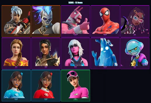 [PC/XBOX/PSN] | Ronin | Renzo the Destroyer | Lt. John Llama | Spider-Man | Imani | 13 skin | 32 pickaxe | 23 emote | 30 glider | Lv453