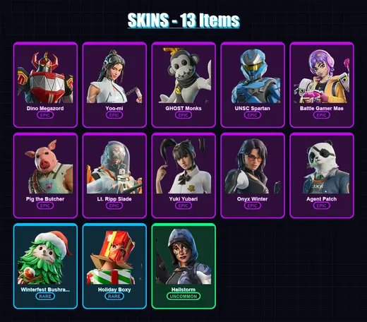 [PC/PSN] | Dino Megazord | Yoo-mi | GHOST Monks | UNSC Spartan | Battle Gamer Mae | 13 skin | 24 pickaxe | 16 emote | 18 glider | Lv137