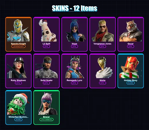 [SWITCH/XBOX/PSN/PC] | Spectra Knight | Lil Split | Hope | Vengeance Jones | Oscar | 12 skin | 13 pickaxe | 14 emote | 19 glider | Lv214