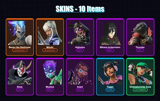 [PC/XBOX/PSN] | Renzo the Destroyer | Mizuki | Highwire | Mikasa Ackermann | Thunder | 10 skin | 15 pickaxe | 7 emote | 12 glider | Lv144 — Game account