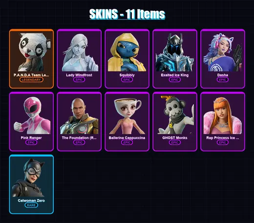 [PC/XBOX/PSN] | P.A.N.D.A Team Leader | Lady Windfrost | Squibbly | Exalted Ice King | Dasha | 11 skin | 50 pickaxe | 32 emote | 40 glider | Lv348