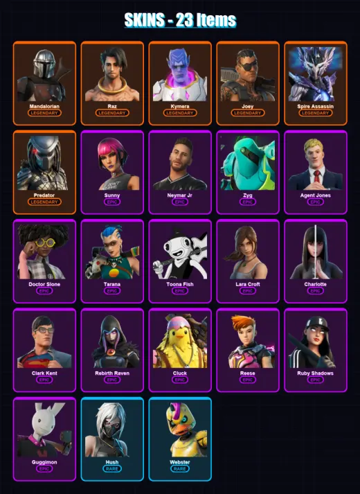 [PC/PSN] | Mandalorian | Raz | Kymera | Joey | Spire Assassin | 23 skin | 22 pickaxe | 30 emote | 26 glider | Lv372
