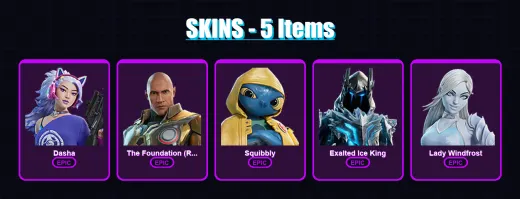 [PC/XBOX/PSN] | Dasha | The Foundation (Reforged) | Squibbly | Exalted Ice King | Lady Windfrost | 5 skin | 14 pickaxe | 11 emote | 15 glider | Lv90