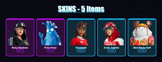 [PS4/PS5/XBOX/PC] | Ruby Shadows | Polar Peely | Krisabelle | Arctic Adeline | Sled Ready Guff | 5 skin | 13 pickaxe | 15 emote | 22 glider | Lv230 — Game account