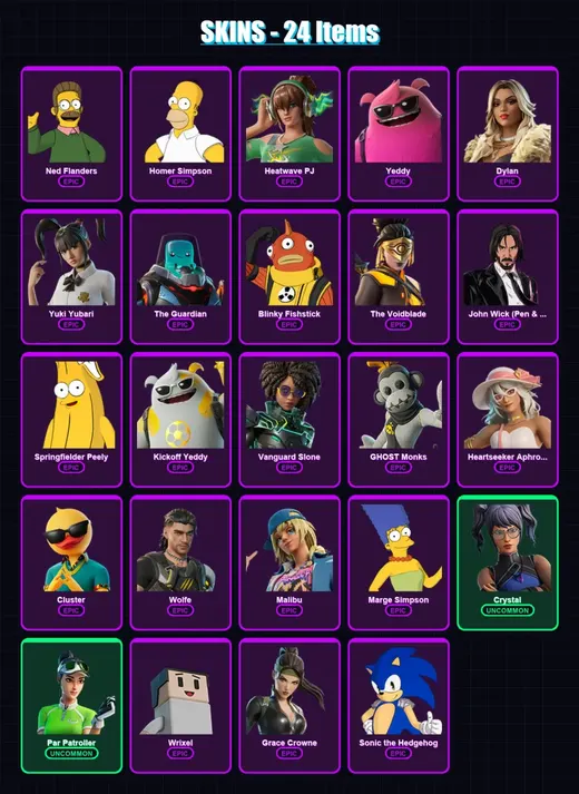 [PS4/PS5/XBOX/PC] | Ned Flanders | Homer Simpson | Heatwave PJ | Yeddy | Dylan | 24 skin | 44 pickaxe | 25 emote | 30 glider | Lv445
