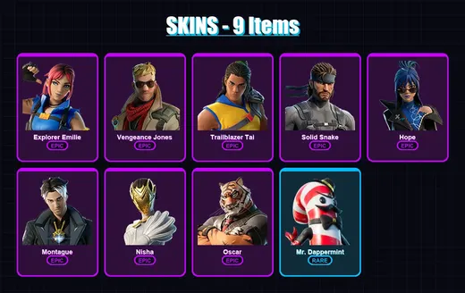[PC/XBOX/PSN] | Explorer Emilie | Vengeance Jones | Trailblazer Tai | Solid Snake | Hope | 9 skin | 7 pickaxe | 5 emote | 8 glider | Lv68 — Game account