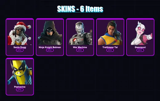 [PC/XBOX/PSN] | Santa Dogg | Ninja Knight Batman | War Machine | Trailblazer Tai | Gwenpool | 6 skin | 16 pickaxe | 11 emote | 12 glider | Lv123