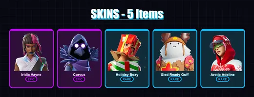 [PC/XBOX/PSN] | Iridia Vayne | Corvus | Holiday Boxy | Sled Ready Guff | Arctic Adeline | 5 skin | 16 pickaxe | 11 emote | 18 glider | Lv206 — Game account