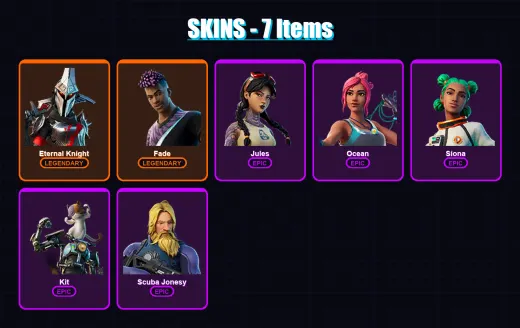 [PC/XBOX/PSN] | Eternal Knight | Fade | Jules | Ocean | Siona | 7 skin | 11 pickaxe | 14 emote | 17 glider | Lv251