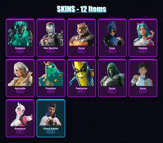 [PC/PSN] | Cerberus | War Machine | Oscar | Hope | Katalina | 12 skin | 21 pickaxe | 15 emote | 16 glider | Lv184
